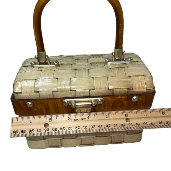 Vintage Lucite Small Bag Tan/Brown Kiss Lock Open Tigers Eye Hinged Open - Picture 13 of 15